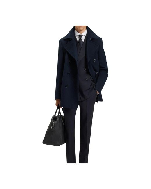Boss Blue Double-Breasted Coats for men