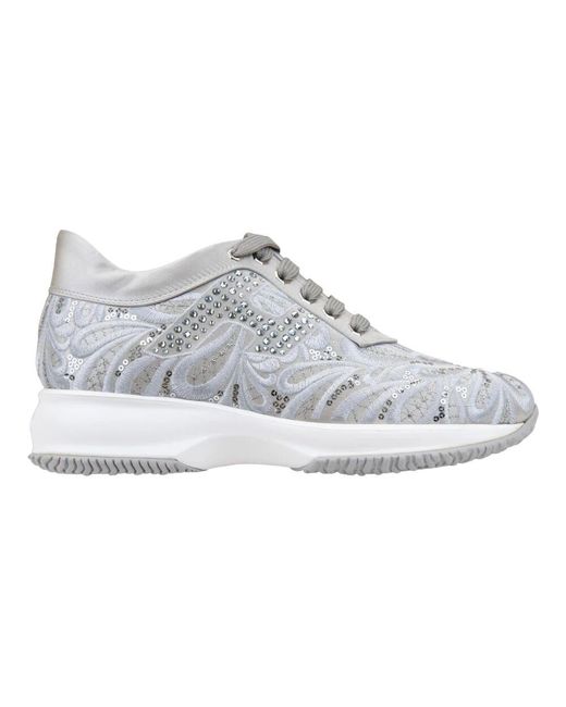 Hogan Gray Paillettenmuster stoff schnürschuhe