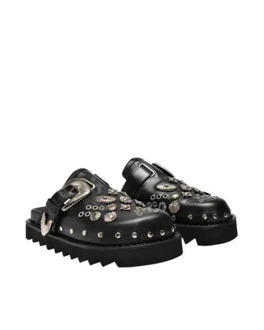 Toga Black Smooth Calfskin Slip-On Mules
