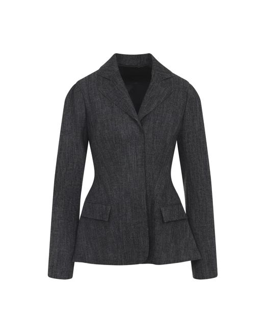 Alberta Ferretti Zwarte Wollen Blend Jas Met Inkeping Kraag in het Black