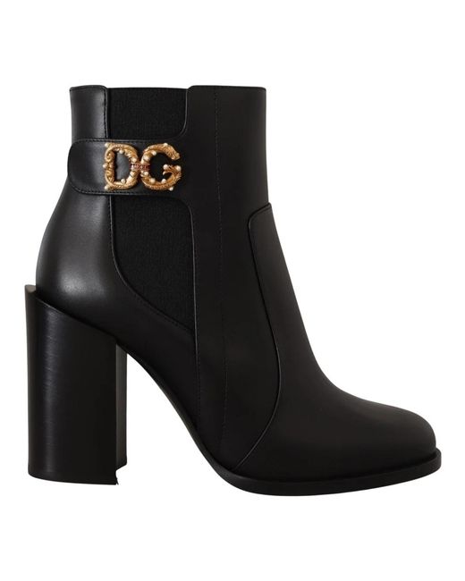 Calfskin Nappa Ankle Boots With Dg Logo di Dolce & Gabbana in Nero | Lyst