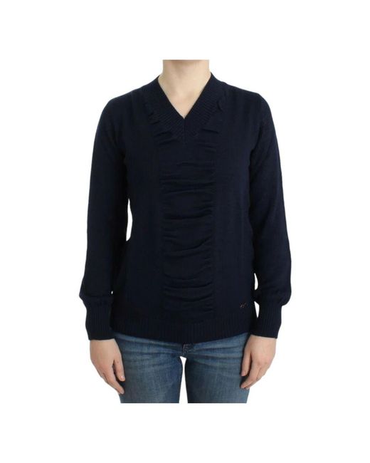 CoSTUME NATIONAL Black Eleganter v-ausschnitt pullover in dunkelblau