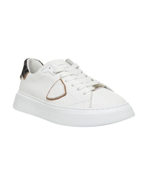 Philippe Model White Weiße Ledersneakers Mit Ponyhaar-Detail