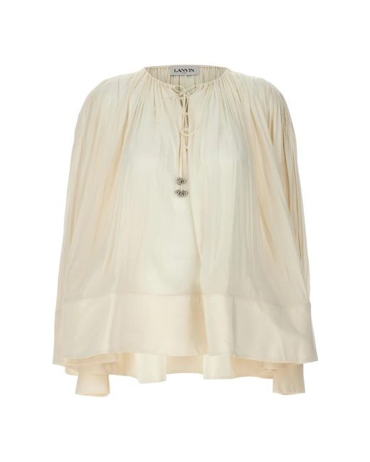 Lanvin Wijde Blouse V-Hals Trekkoord in het Natural