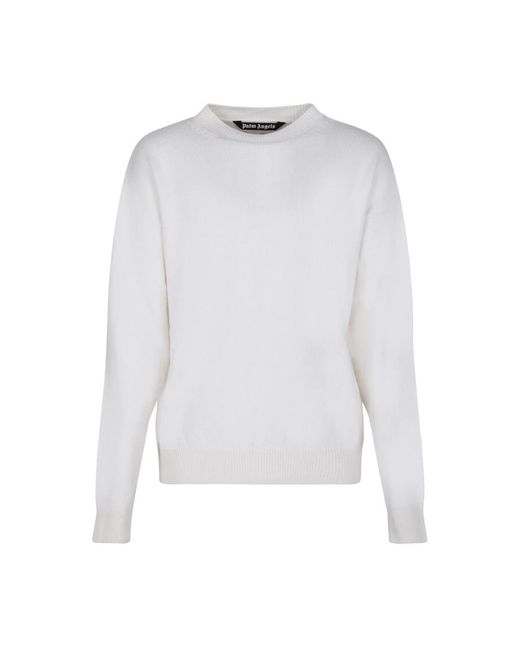 Palm Angels White Round-Neck Knitwear for men