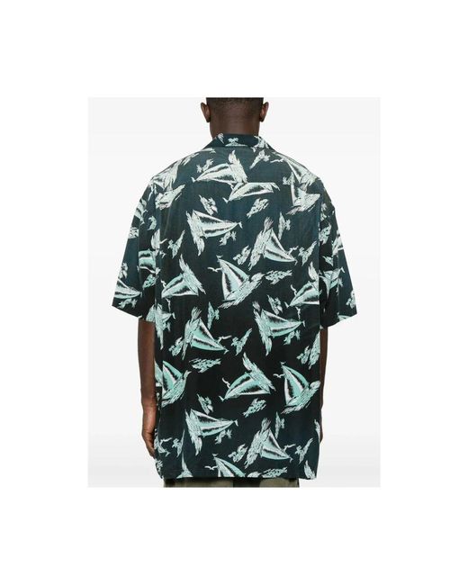 Maison Mihara Yasuhiro Schwarzes Hemd Mit Knopfleiste Und Brusttasche in Green für Herren