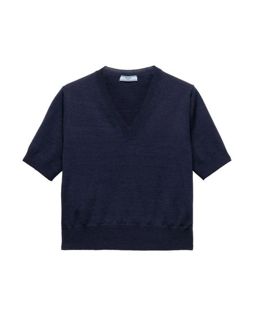 Prada V-Neck Knitwear in het Blue