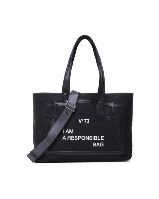 V73 Black Tote Bags