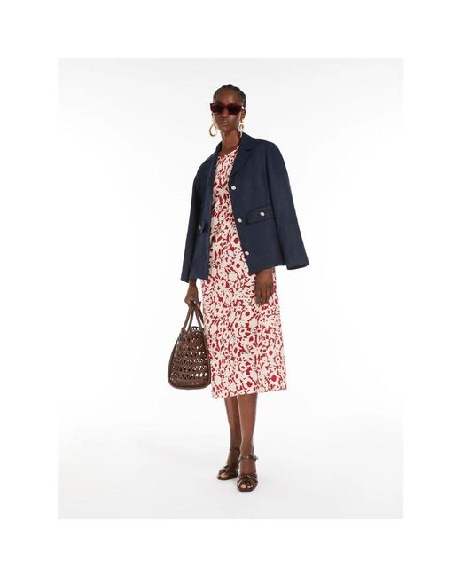Max Mara Red Bedrucktes Crepe Midi Kleid