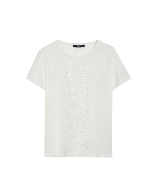 Camiseta de lino y algodón bordada Weekend by Maxmara de color White