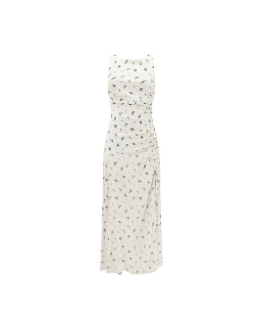Ganni White Blumiges Satin Langes Kleid