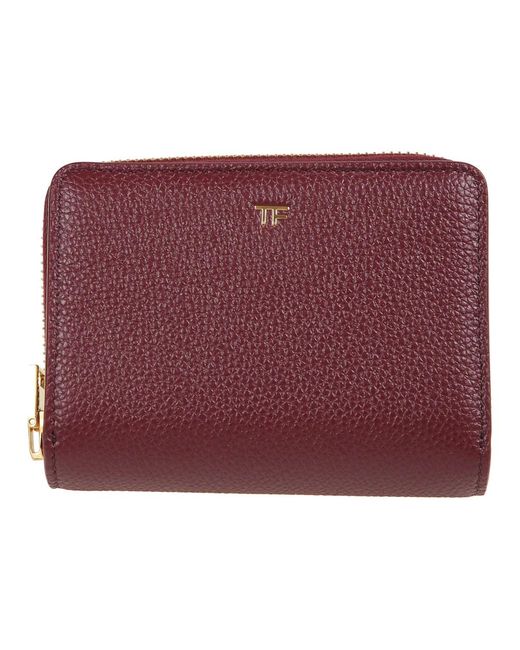 Tom Ford Accessoires ,Rood ,Leren Compacte Portemonnee Met Meerdere Kaartsleuven in het Red