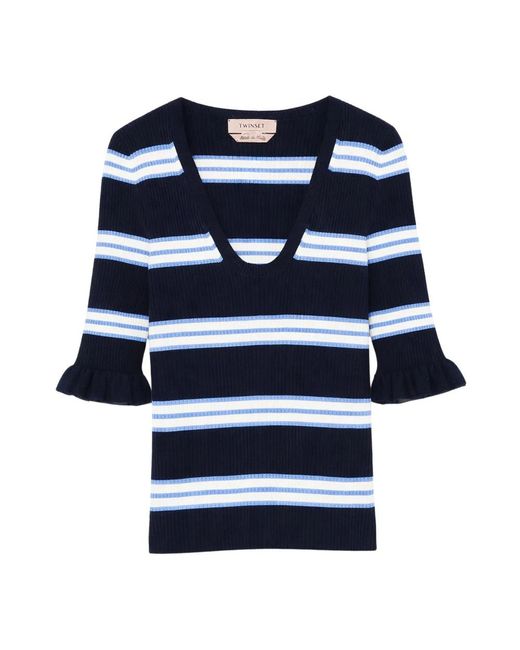 Twinset Blue Round-Neck Knitwear