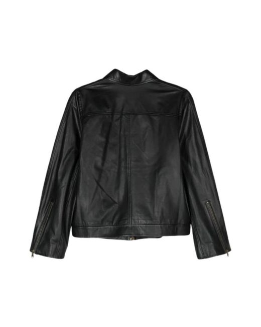Forte_forte Jassen ,Zwart ,Leer Zwart Nappa Leren Bikerjack in het Black