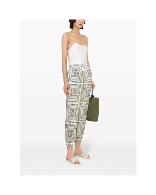 Tory Burch Gray Printed Cotton Trousers