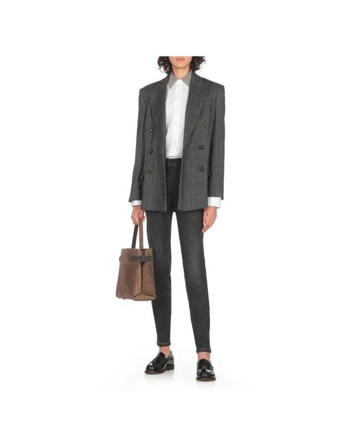 Brunello Cucinelli Double-Breasted Techno Wool Jas in het Black