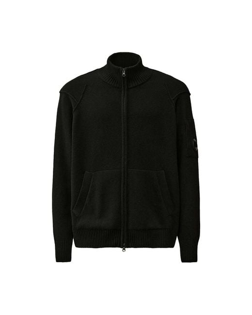 C P Company Truien & Vesten ,Zwart ,Wol Lamswollen Cardigan Met Volledige Rits in het Black voor heren
