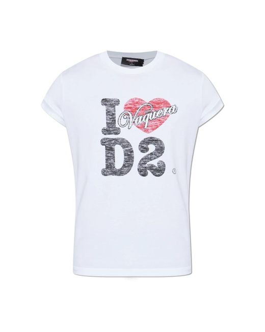 DSquared² Tops ,Wit ,Katoen Graphic Crew Neck T-Shirt in het White voor heren