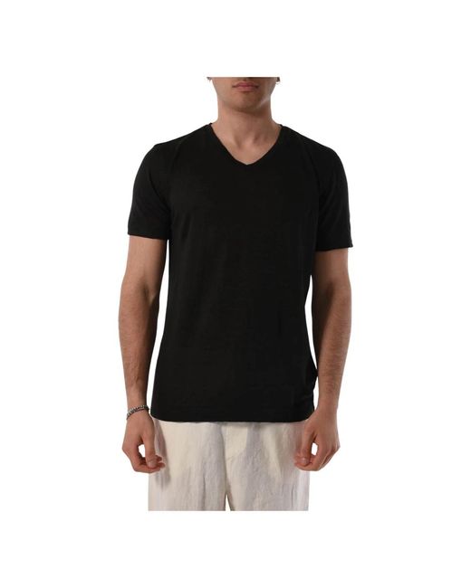 120% Lino V-ausschnitt leinen t-shirt für männer in Black für Herren