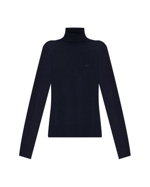 DSquared² Truien & Vesten ,Blauw ,Wol Wollen Coltrui Met Logo in het Blue