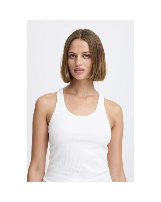 Ichi Tops ,Wit ,Geribbelde Tanktop in het White