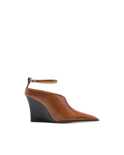 IRO Brown Ankle Strap Pointed Toe Wedge Heel