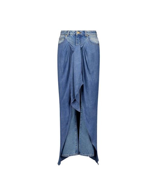 Balmain Rokken ,Blauw ,Denim Blauwe Denim Jeans Met Gedrapeerde Rok in het Blue