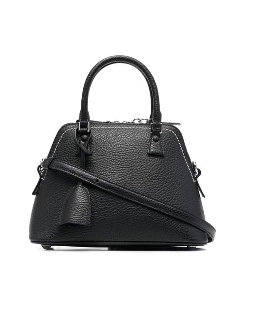 Maison Margiela Black Handbags,schwarze leder-tote-tasche mit etikettendetail