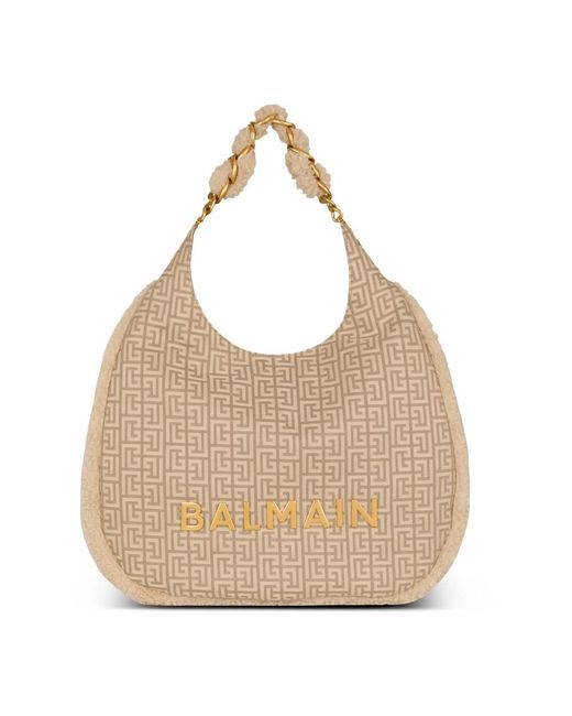 Balmain Natural Große Hobo Bag 1945 Soft Aus Nylon Mit Monogramm Pb Labyrinthe
