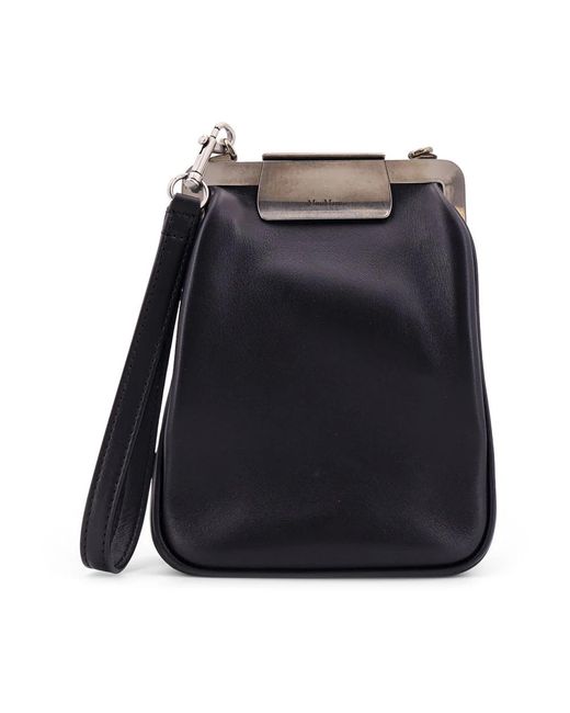 Max Mara Blue Schwarze Leder Umhängetasche Mit Schnappverschluss