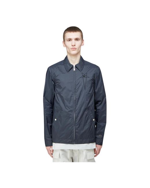 Rick Owens Jassen ,Zwart ,Nylon Windjack Met Geborduurd Logo in het Blue voor heren