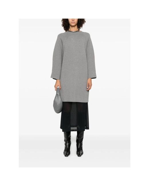 Max Mara Grijze Gebreide Jurk Met Ronde Hals in het Gray