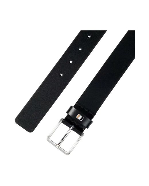 Boss Accessoires ,Zwart ,Italiaanse Leren Riemen Met Metalen Vlag in het Black voor heren