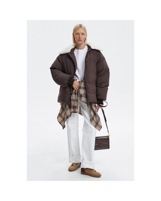 ESTRO Brown Dunkelbraune bomberjacke mit pelzkragen