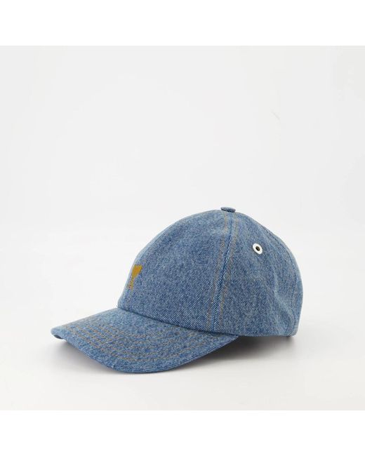 AMI Accessoires ,Blauw ,Katoen Ami De Coeur Embroidery Cap in het Blue