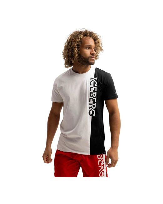 T-shirt logo verticale bianco uomo di Iceberg in Red da Uomo