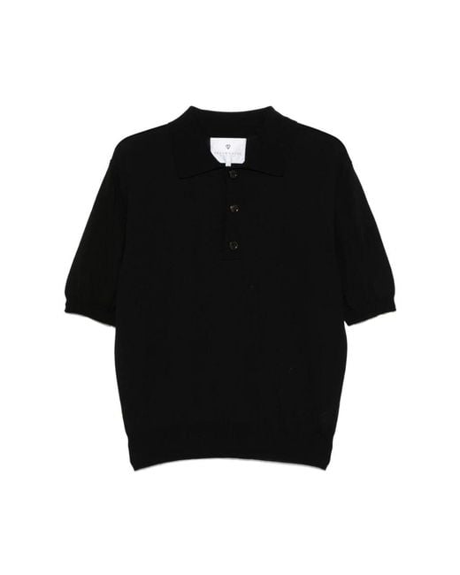 Seven Gauge Schwarzer Kurzarm-Pullover Mit Knopfleiste in Black für Herren