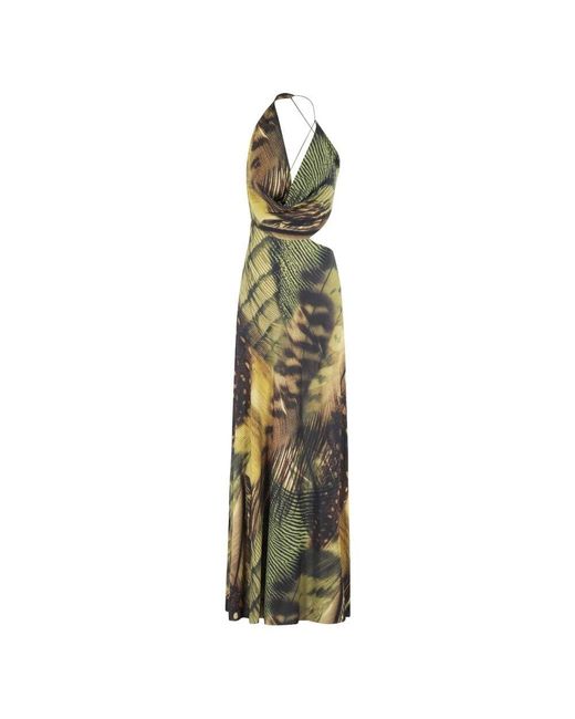 Amazuìn Metallic Jungle Print Langes Kleid