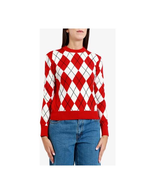 MSGM Truien & Vesten ,Rood ,Trui Met Ruitpatroon En Ronde Hals in het Red