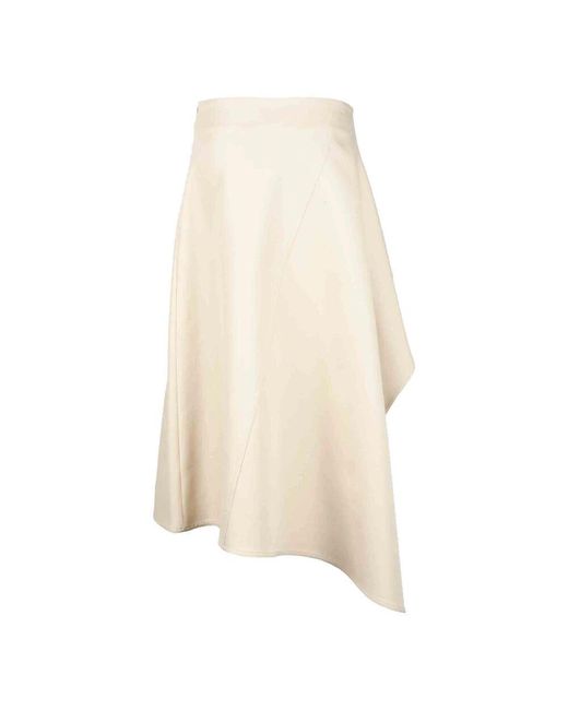 Bottega Veneta Natural Asymmetrischer Langer Rock Mit Reißverschluss