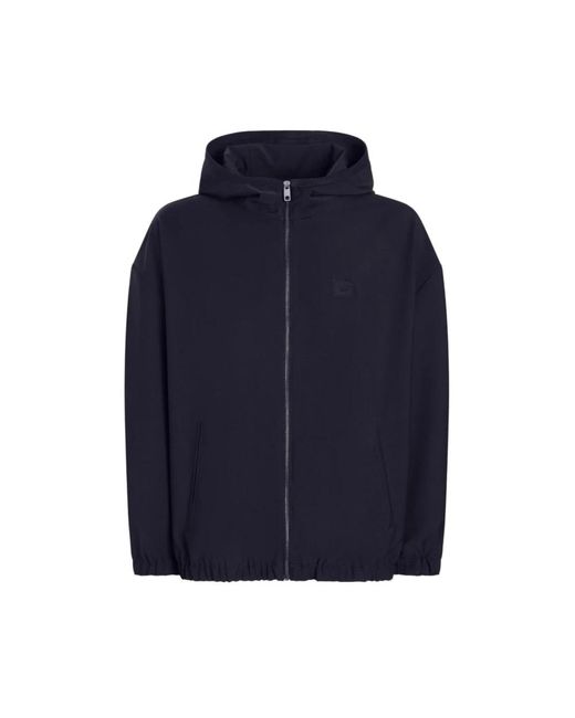 Dolce & Gabbana Jassen ,Blauw ,Logo Shield Hoodie Donkerblauw Rits in het Blue voor heren