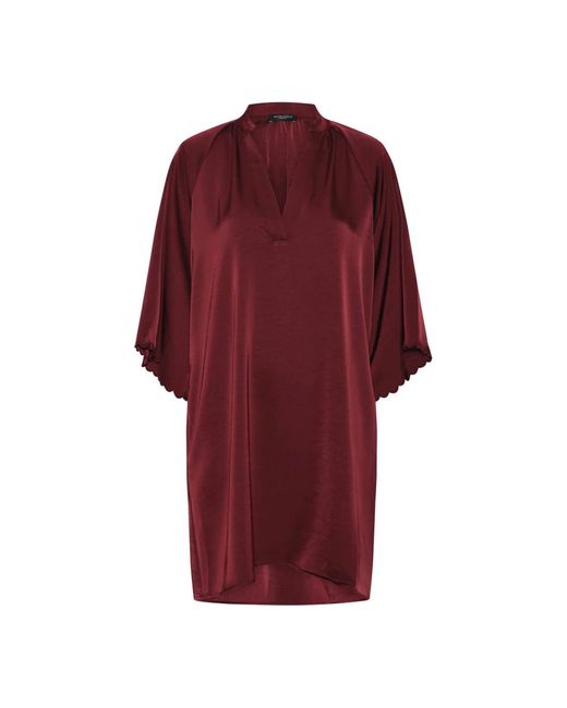 Bruuns Bazaar Kleedjes ,Rood ,Polyester Bordeaux Jurk Met Wijde Mouwen in het Red