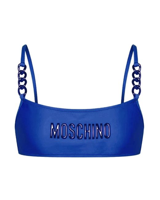 Moschino Badmode ,Blauw ,Blauwe Metalen Ketting Bikini Top in het Blue