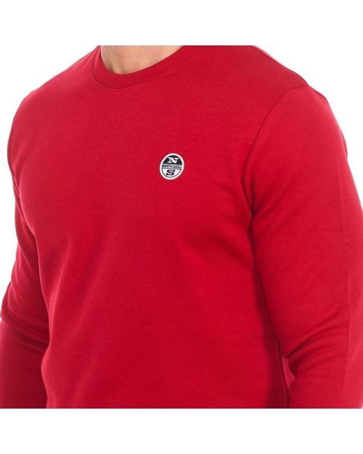 North Sails Gerippter Rundhalsausschnitt Pullover in Red für Herren