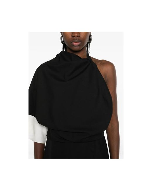 Rohe Kleedjes ,Zwart ,One-Shoulder Draped Midi Dress in het Black