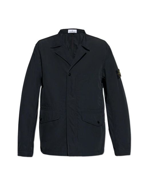 Stone Island Jassen ,Zwart ,Polyester Lichtgewicht Jas Met Logo Patch in het Blue voor heren