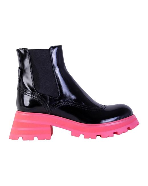 McQueen Blue Elegant Leather Chelsea Boots With Unique Flared Sole