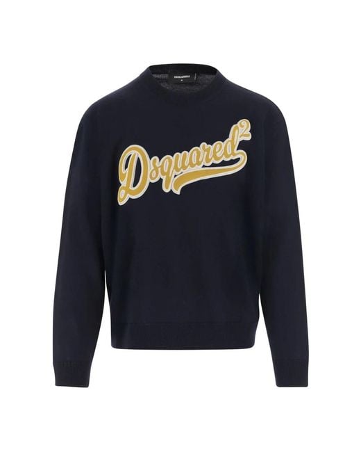 DSquared² Blue Round-Neck Knitwear for men