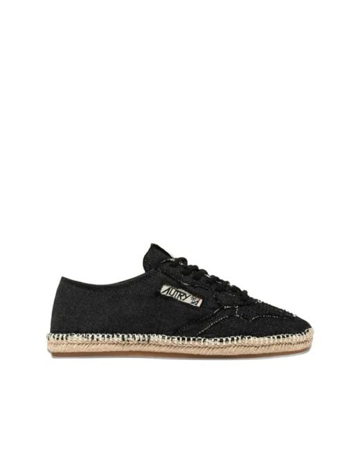 Autry Schoenen ,Zwart ,Nylon Zwarte Zijde & Nylon Platte Schoenen in het Black