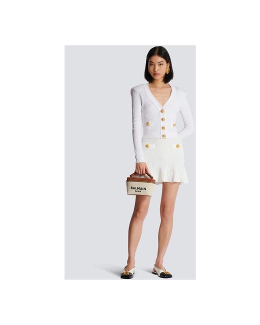 Balmain Cropped Gebreid Vest in het White
